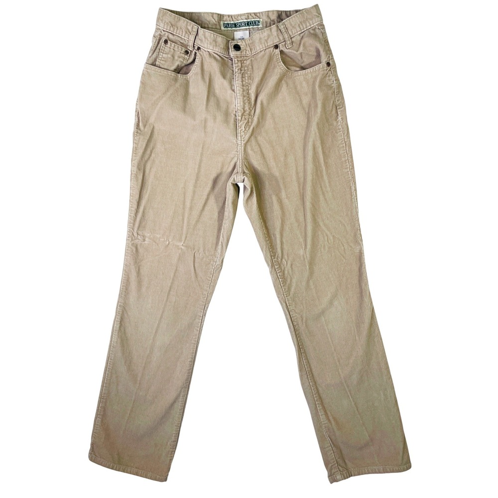 Paris Sport Club Corduroy Pants Tan Beige High Rise Straight Leg Size 11/12